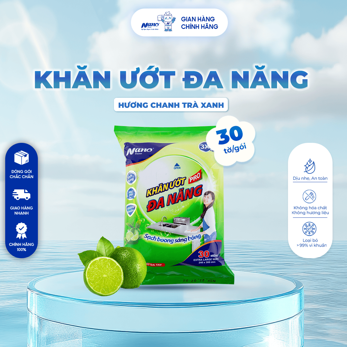 Khăn ướt đa năng - Hương  Chanh  Trà xanh